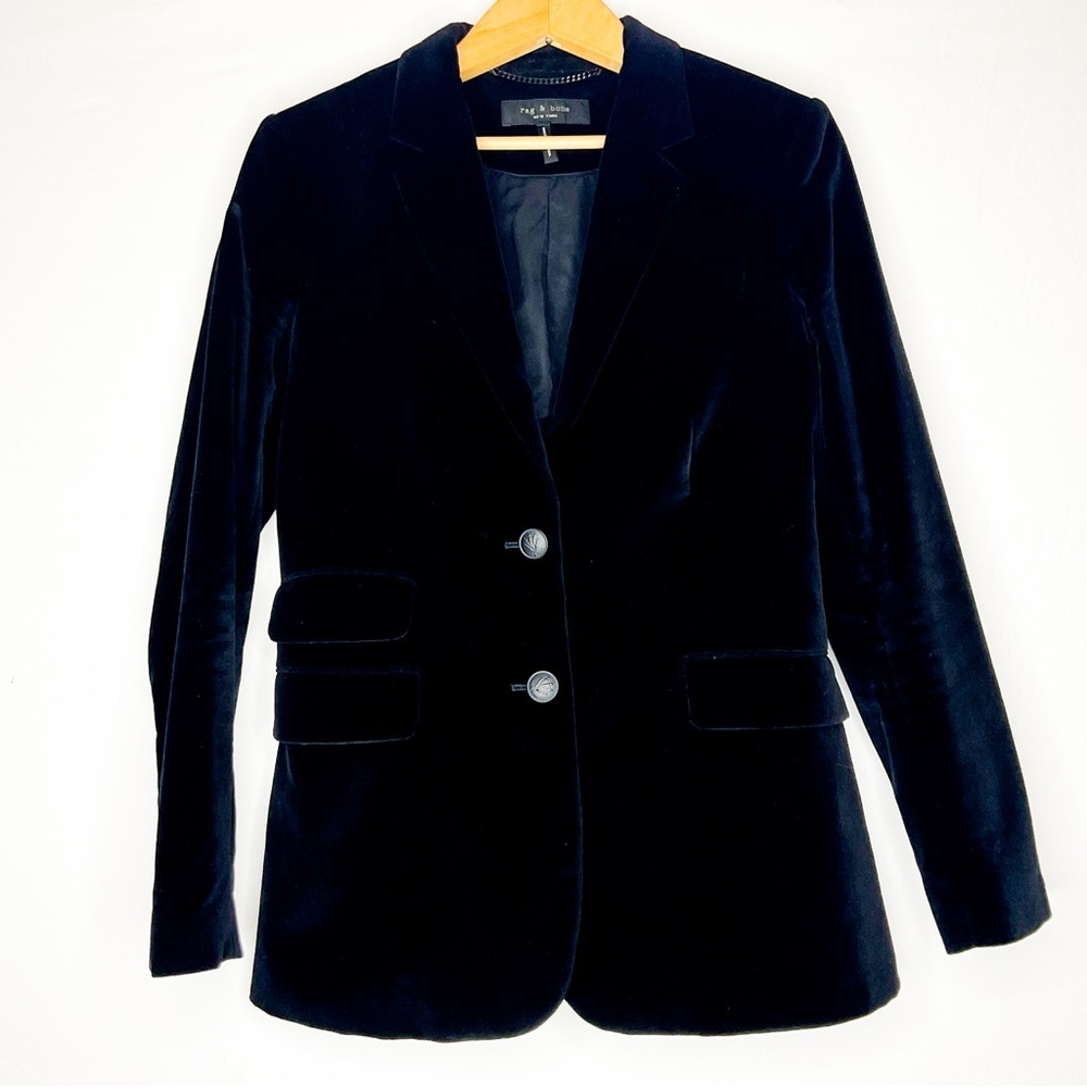 Rag & Bone Velvet Blazer Black Tailored Size 8 - Picture 7 of 13